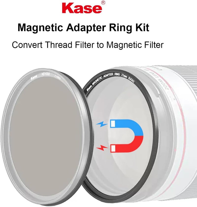 Kase 77mm Magnetic Lens and Filter Adapter Ring Kit - Convert 77mm Screw-in Thread Filter to Magnetic, Ultra-Thin & Aluminum Alloy - Image 2